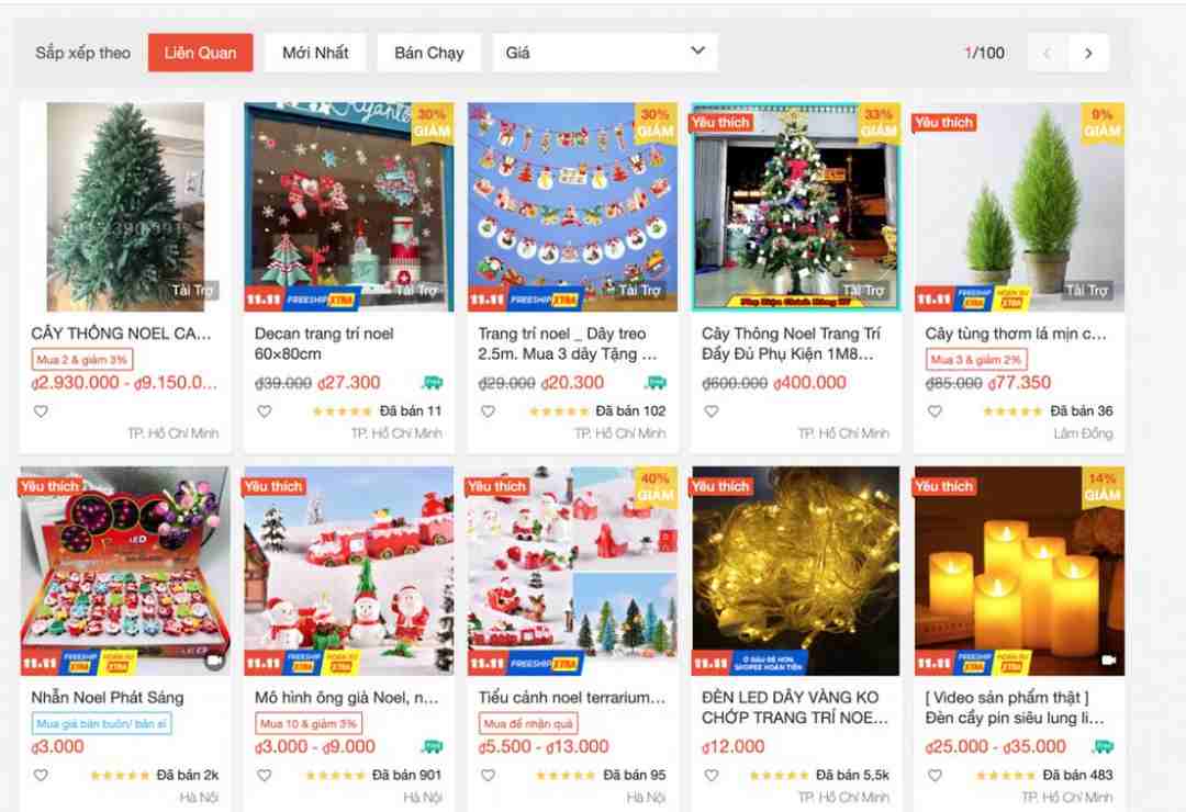 Chỉ cần search đồ trang trí noel trên shopee là bạn tha hồ mua sắm