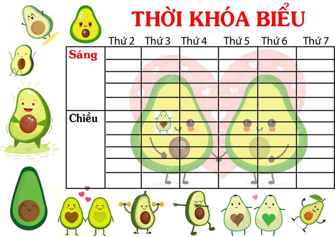 Thời khóa biểu liệt kê các môn học, thời gian cụ thể trong tuần